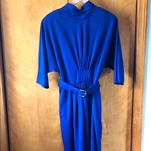Vintage 80s Royal Blue Belted Dress Size 16